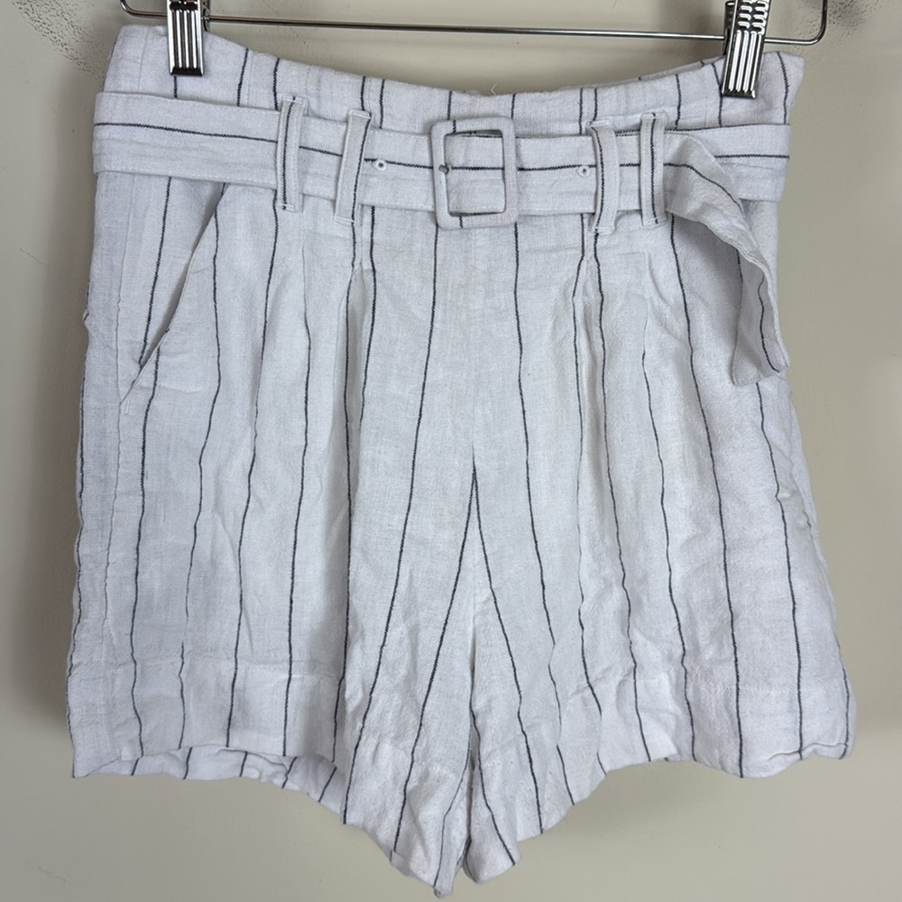 Abercrombie & Fitch Linen Belted High Waist‎ Black & White Stripe Shorts Sz Sml